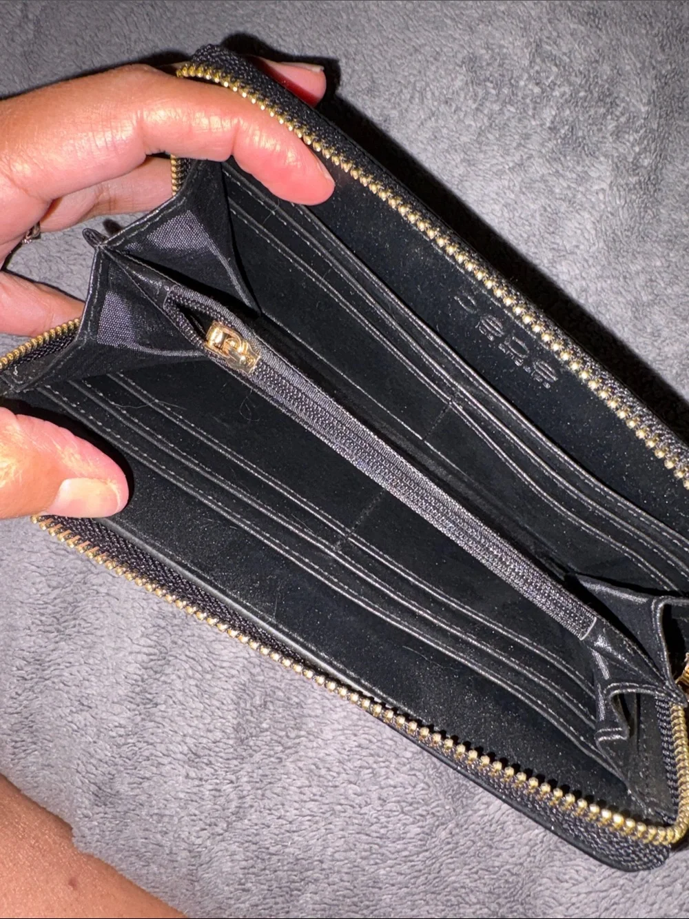 bebe Black Croc-Embossed Zip Around Wallet with Gold Hardware